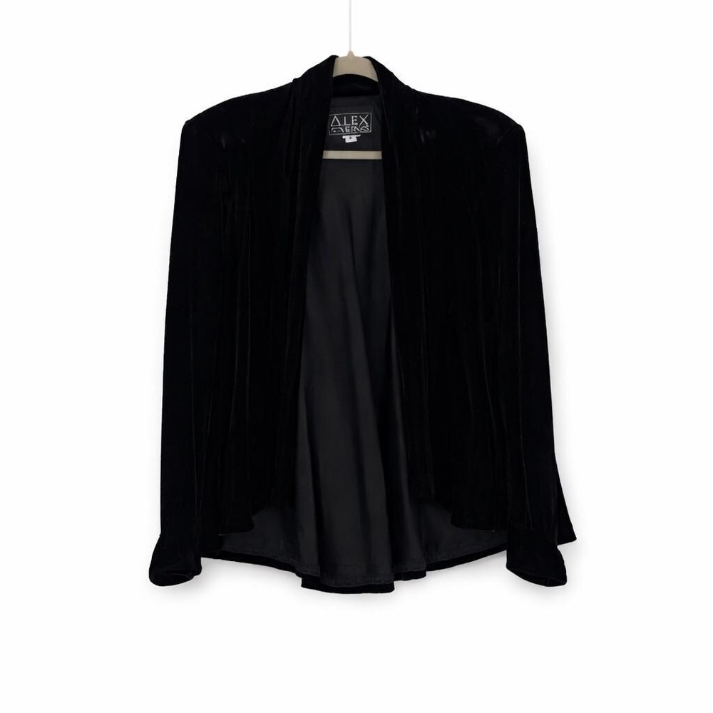 Alex Evenings Vintage Black Velvet Open Front Swing Jacket Women's Small